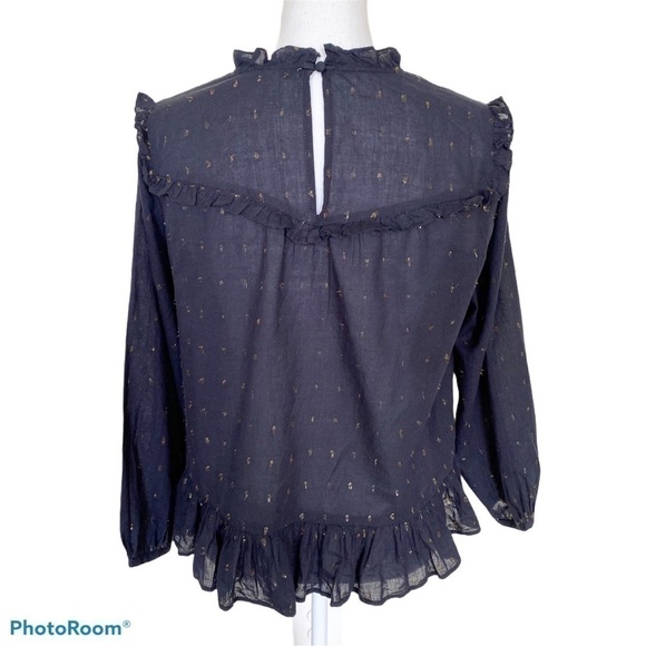 Joie Black & Metallic Ruffle Long Sleeve Gianella Blouse Semi Sheer Size S - Picture 5 of 12